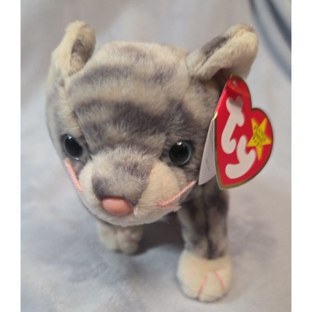 Ty Beanie Baby Silver Gray Tabby Cat (8”) | Pre-Owned